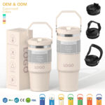 20oz 30oz Leakproof Stainless Steel Flip Straw Travel Tumbler with Handle product image 1