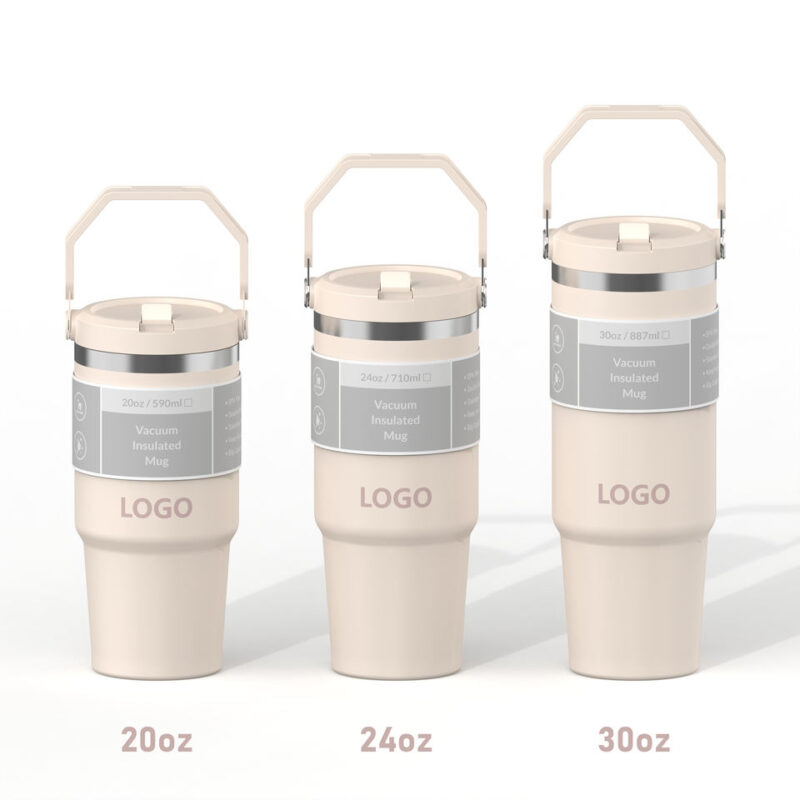20oz 30oz Leakproof Stainless Steel Flip Straw Travel Tumbler with Handle product image 2