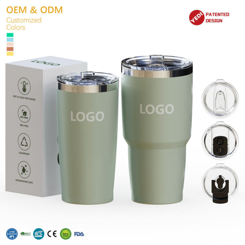 30oz Stainless Steel Vacuum Travel Tumbler with Slider Lid and Straw product image 1