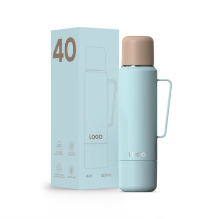 Travel Insulated 40 oz Sharing Water Bottle Stainless Steel Hot Water Bottle for Hiking Camping - Sky Blue color