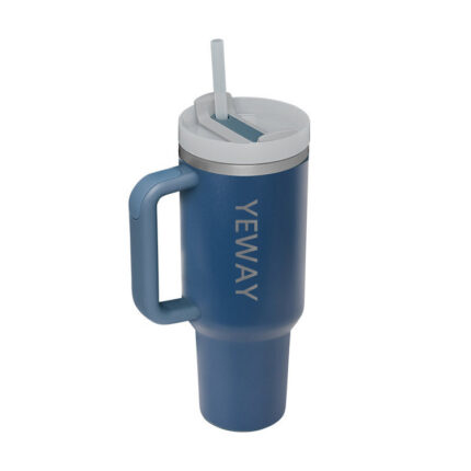 Yeway Factory Custom Big Size Travel Stainless Steel Insulated 40oz Tumbler With Handle Leopard Engraved - dark blue color