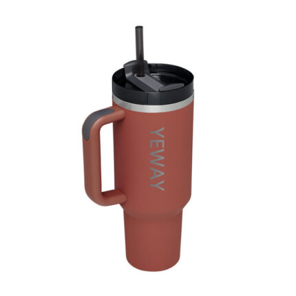 Yeway Factory Custom Big Size Travel Stainless Steel Insulated 40oz Tumbler With Handle Leopard Engraved - dark red color