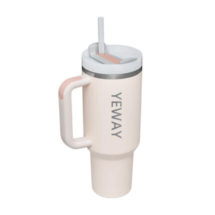 Yeway Factory Custom Big Size Travel Stainless Steel Insulated 40oz Tumbler With Handle Leopard Engraved - light pink color