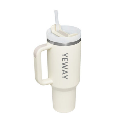 Yeway Factory Custom Big Size Travel Stainless Steel Insulated 40oz Tumbler With Handle Leopard Engraved - milk white color