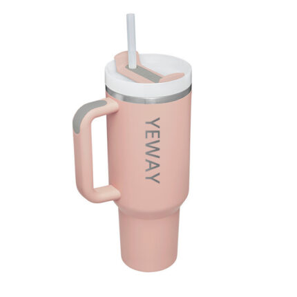 Yeway Factory Custom Big Size Travel Stainless Steel Insulated 40oz Tumbler With Handle Leopard Engraved - peach pink color