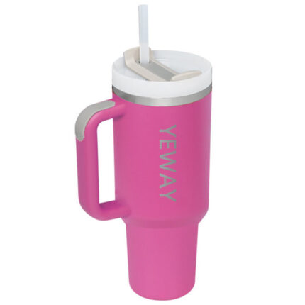 Yeway Factory Custom Big Size Travel Stainless Steel Insulated 40oz Tumbler With Handle Leopard Engraved - rose red color