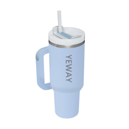 Yeway Factory Custom Big Size Travel Stainless Steel Insulated 40oz Tumbler With Handle Leopard Engraved - sky blue color