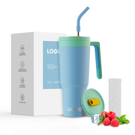 40oz Stainless Steel Thermal Insulated Travel Tumbler with Handle for Car Travel Camping - Sky Blue color