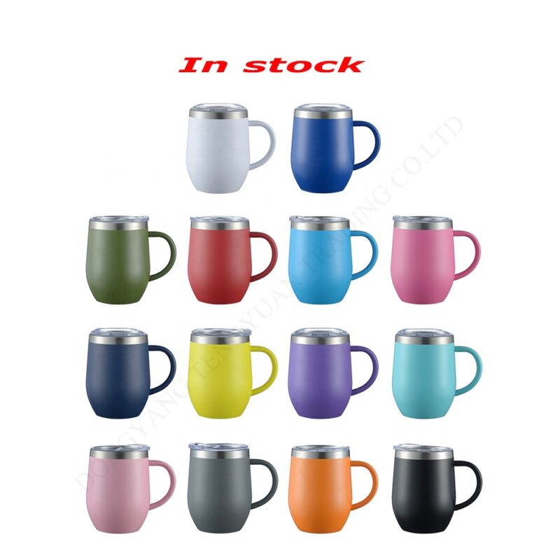 ZY 12oz Print logo Double Wall Stainless Steel Wine Tumbler Insulated Coffee Mug Egg Shape Travel Print Cup with Handle product image 2