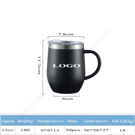 ZY 12oz Print logo Double Wall Stainless Steel Wine Tumbler Insulated Coffee Mug Egg Shape Travel Print Cup with Handle product image 3