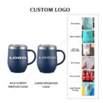 ZY 12oz Print logo Double Wall Stainless Steel Wine Tumbler Insulated Coffee Mug Egg Shape Travel Print Cup with Handle product image 5