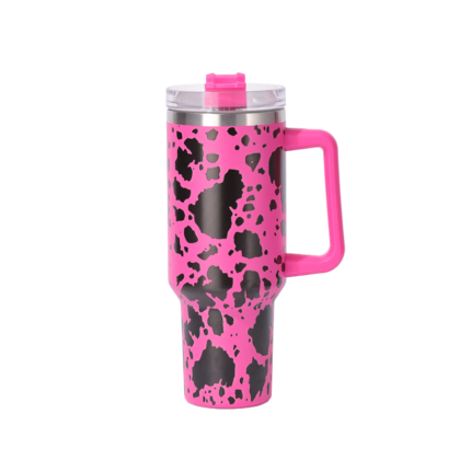 American Style 40 Oz Stainless Steel Cow Pattern Travel Flowstat Handle Tumbler Reusable Thermos Bottles Mugs - 1 color