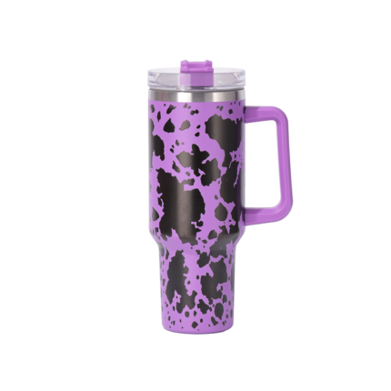American Style 40 Oz Stainless Steel Cow Pattern Travel Flowstat Handle Tumbler Reusable Thermos Bottles Mugs - 2 color