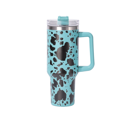 American Style 40 Oz Stainless Steel Cow Pattern Travel Flowstat Handle Tumbler Reusable Thermos Bottles Mugs - 3 color