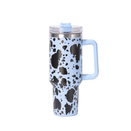 American Style 40 Oz Stainless Steel Cow Pattern Travel Flowstat Handle Tumbler Reusable Thermos Bottles Mugs - 4 color