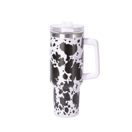 American Style 40 Oz Stainless Steel Cow Pattern Travel Flowstat Handle Tumbler Reusable Thermos Bottles Mugs - 5 color
