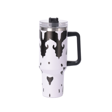 American Style 40 Oz Stainless Steel Cow Pattern Travel Flowstat Handle Tumbler Reusable Thermos Bottles Mugs - 6 color