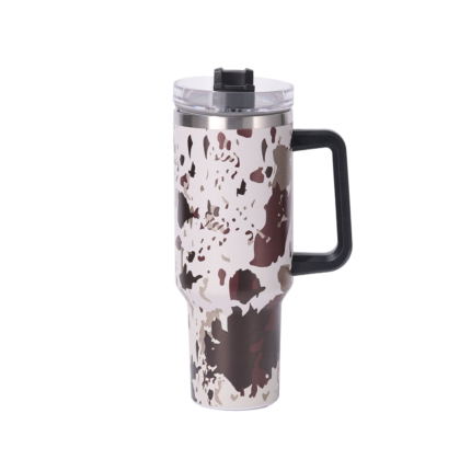 American Style 40 Oz Stainless Steel Cow Pattern Travel Flowstat Handle Tumbler Reusable Thermos Bottles Mugs - 7 color