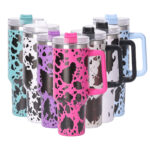 American Style 40 Oz Stainless Steel Cow Pattern Travel Flowstat Handle Tumbler Reusable Thermos Bottles Mugs product image 1