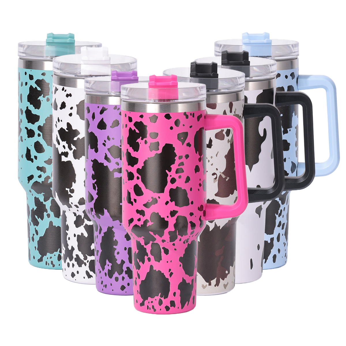 American Style 40 Oz Stainless Steel Cow Pattern Travel Flowstat Handle Tumbler Reusable Thermos Bottles Mugs product image 1 American Style 40 Oz Stainless Steel Cow Pattern Travel Flowstat Handle Tumbler Reusable Thermos Bottles Mugs product image 1