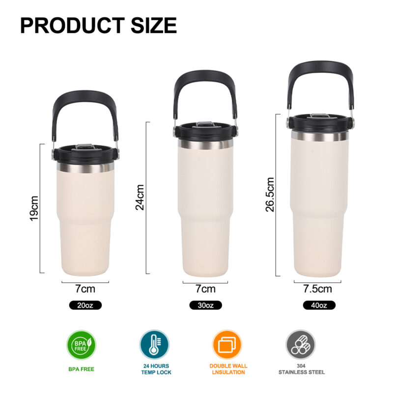 20oz 25oz 30oz 35oz 40oz 304 Stainless Steel Thermos Cup Hot Selling Portable Car Cup Travel Vacuum Mug with Handle product image 2
