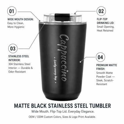 Kingze 280ml 380ml 480ml Matte Stainless Steel Coffee Tumbler Double Wall Vacuum Insulated Travel Mug for Promotion Giveaway product image 3