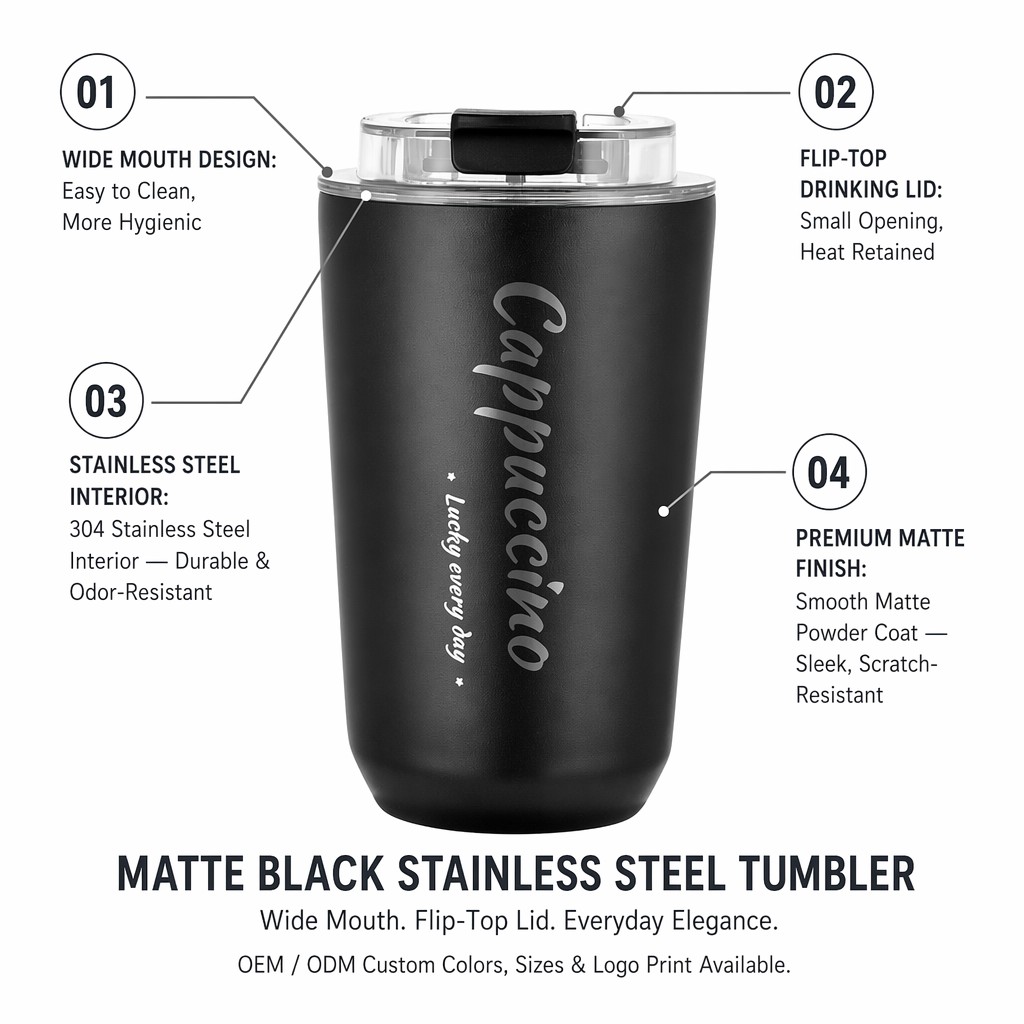 Kingze 280ml 380ml 480ml Matte Stainless Steel Coffee Tumbler Double Wall Vacuum Insulated Travel Mug for Promotion Giveaway product image 3
