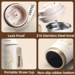 Kingze Christmas Gift New Custom Logo Stainless Steel Portable Travel Mug Insulated Coffee Tumbler With Straw and Lid product image 3