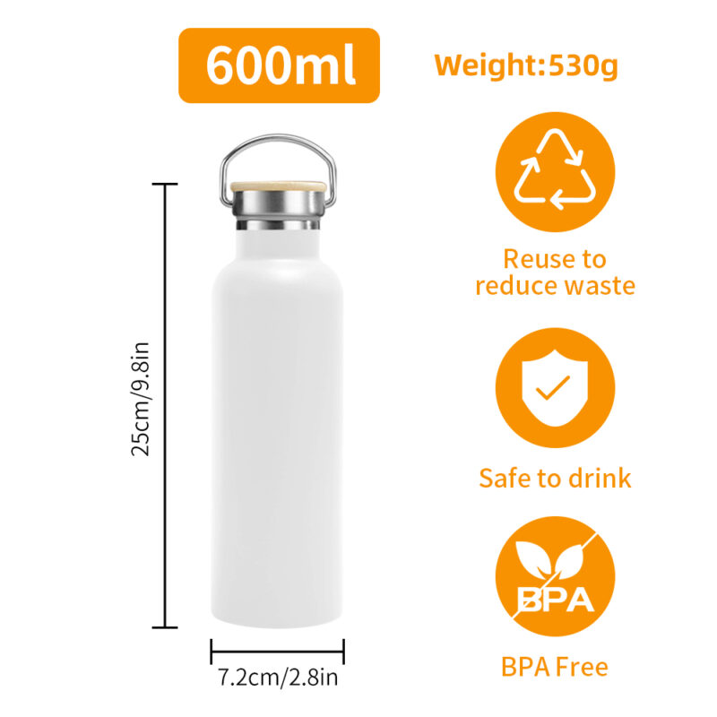 定制不锈钢水瓶600毫升升华双壁真空绝缘20盎司宽口竹盖运动瓶 product image 2