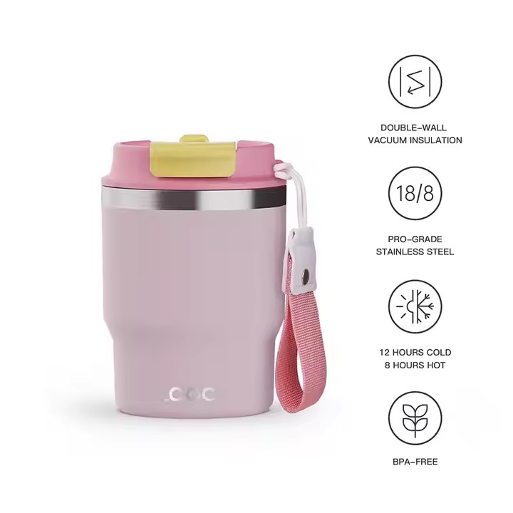 12 oz 2-in-1 Lid Stainless Steel Insulated Tumbler Coffee Cup with Rope, Customized Sample with Rope product image 4