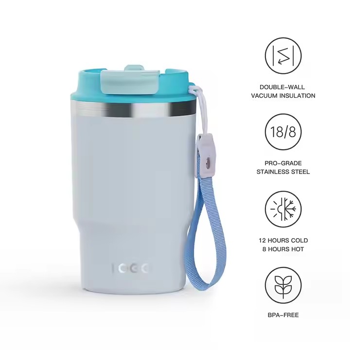 12 oz 2-in-1 Lid Stainless Steel Insulated Tumbler Coffee Cup with Rope, Customized Sample with Rope product image 5