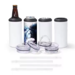 工厂16盎司罐式保温杯4合1热升华空白保温杯光面不锈钢杯带两个盖子金属吸管橡胶底 product image 2