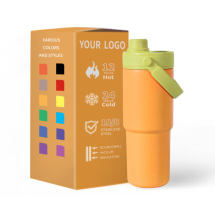 Customization Stainless Steel Coffee Mug Flip Straw Tumbler 22 oz Travel Insulated Eco-Friendly Minimalist Gift Cup - 2 color
