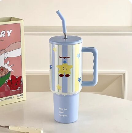 Lelyi INS Cartoon Cute Girl Heart Stainless Steel Bottle High-value Creative Fresh Portable Thermos Cup - Sky Blue color