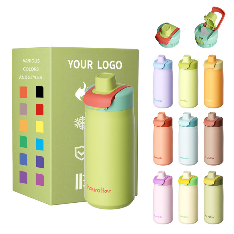 BPA-Free 13oz Stainless Steel Kids Water Bottle Handle Straw Leakproof 12-24hr Thermal Insulation Eco-Friendly Portable Cola product image 1