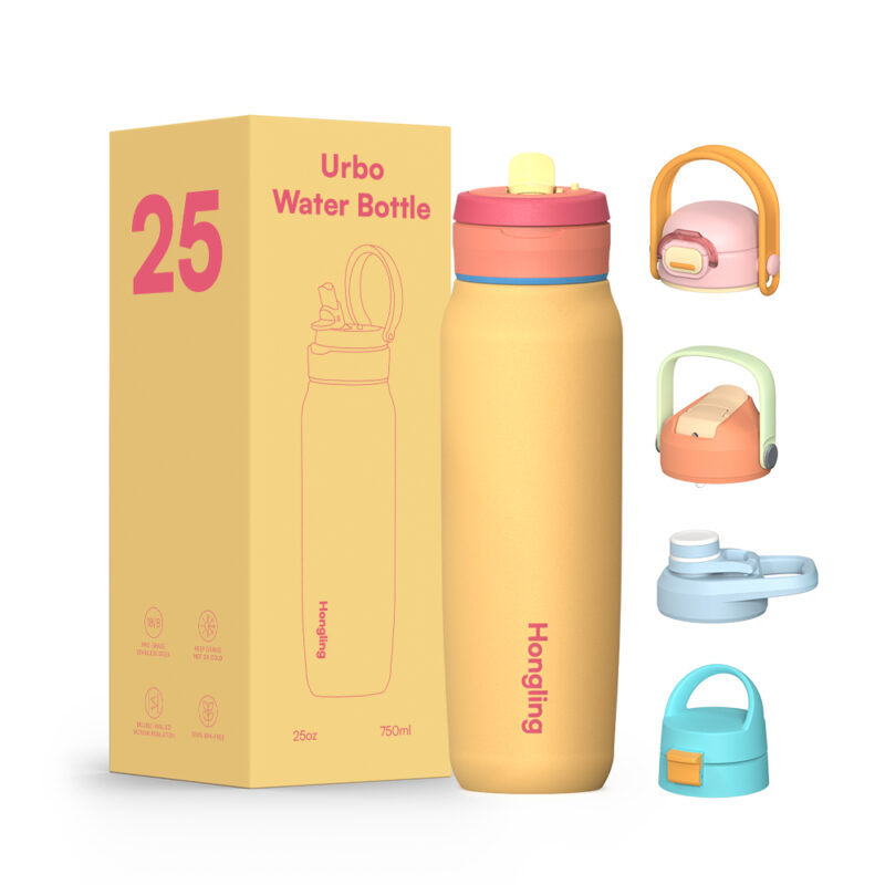 BPA Free Double Wall Stainless Steel Custom Logo Vacuum Flask Insulated Sports Water Bottle with Handle and Straw product image 1