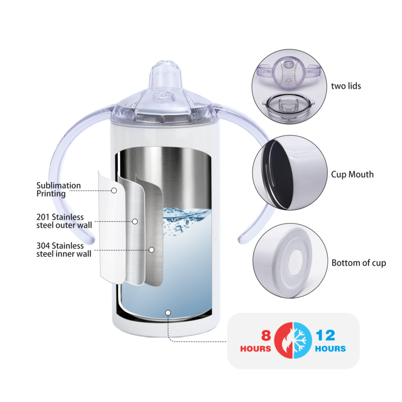 USA RTS 30 Pack 12oz Dual-Insulated Stainless Steel Tumbler Health Sublimation Water Bottle for Kids with Two Lids product image 2