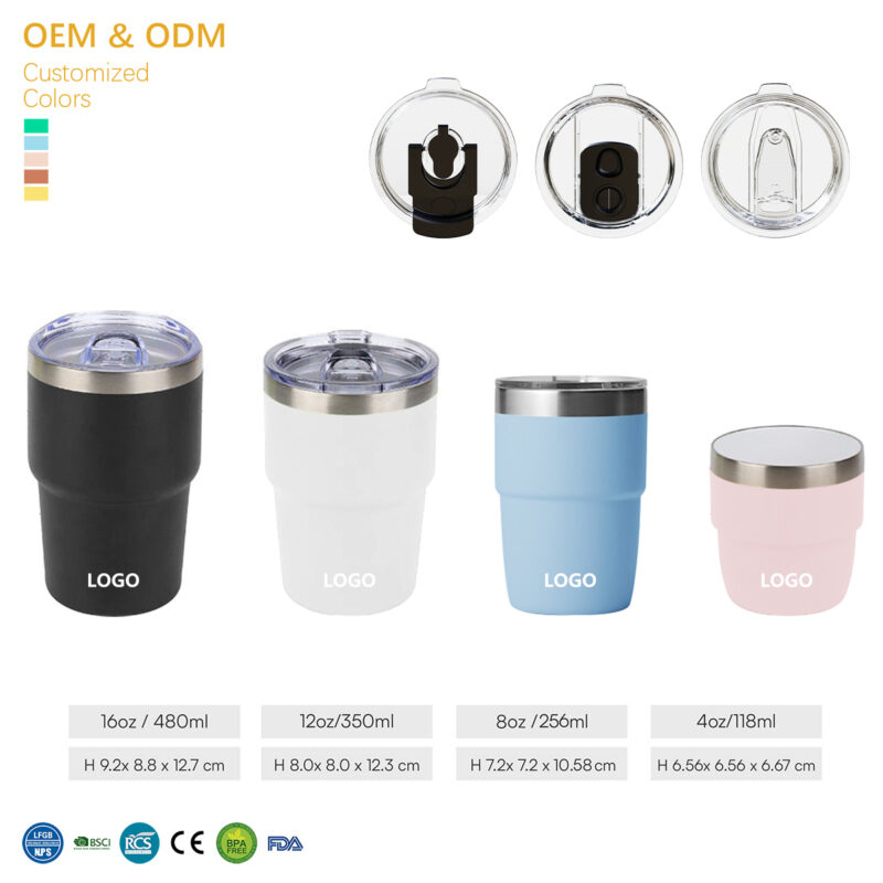 Custom logo 16oz 12oz 8oz 6oz 4oz Double Wall Stainless Steel Travel Mug Stackable Coffee Cups Vacuum Insulation product image 1