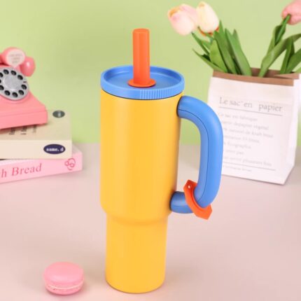 40oz Large Capacity Novelty Double Wall Vacuum Insulated Stainless Steel Tumbler with Straws Leak-Proof & Portable for Camping - 2 color