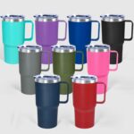 Custom logo 20oz Tumbler With Handle Powder Coated Travel Mug Stainless Steel Vacuum Insulated Coffee Mug with Lid product image 1