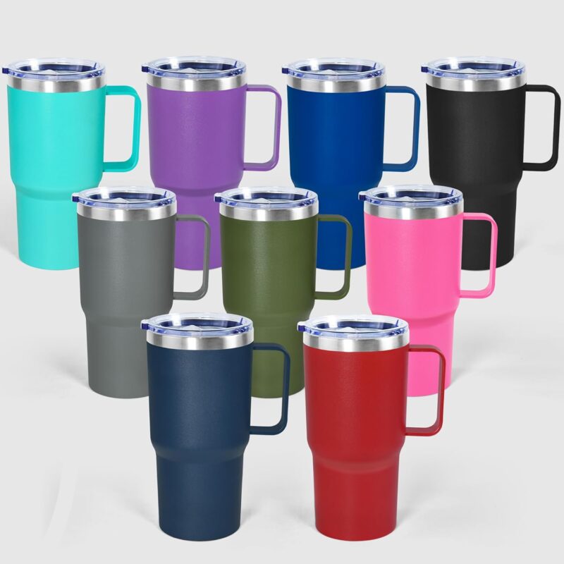 Custom logo 20oz Tumbler With Handle Powder Coated Travel Mug Stainless Steel Vacuum Insulated Coffee Mug with Lid product image 1