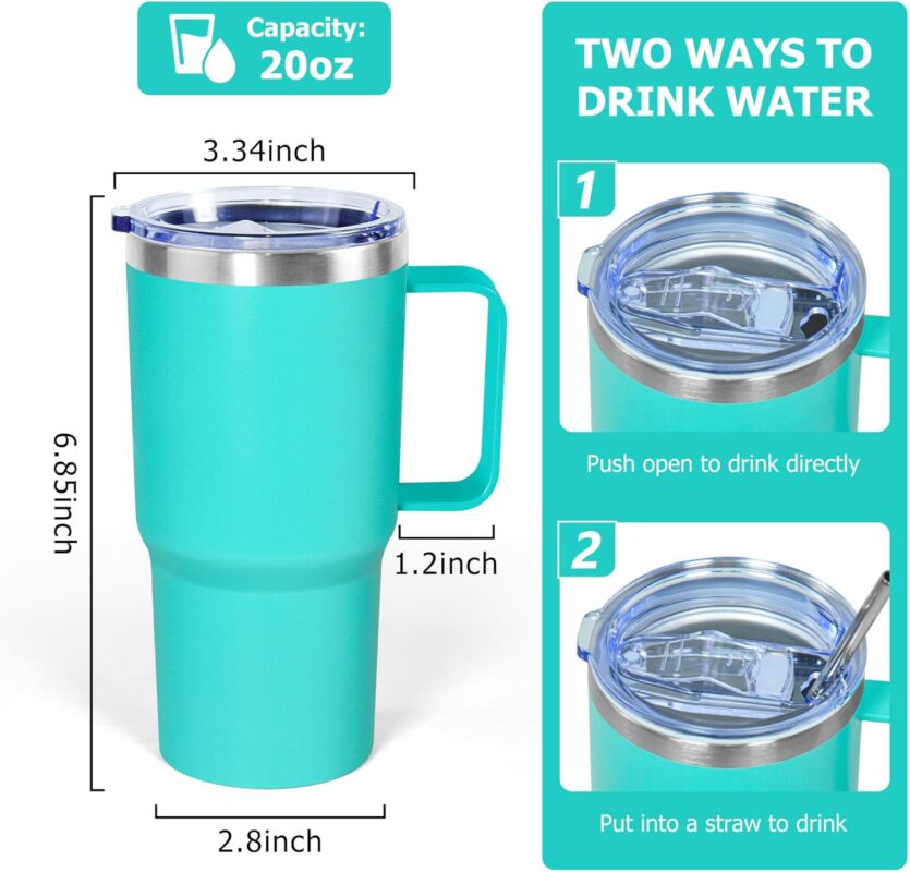 Custom logo 20oz Tumbler With Handle Powder Coated Travel Mug Stainless Steel Vacuum Insulated Coffee Mug with Lid product image 2