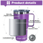 Custom logo 20oz Tumbler With Handle Powder Coated Travel Mug Stainless Steel Vacuum Insulated Coffee Mug with Lid product image 4