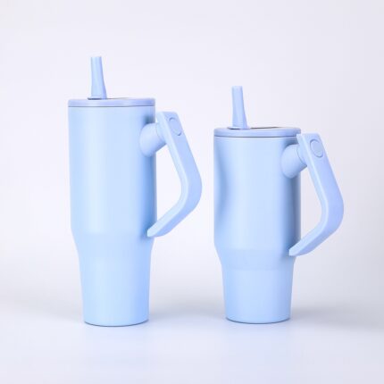 30oz 40oz Insulated Stainless Steel Car Tumbler with Rotatable Handle Portable Travel Mug Reusable Bottle - Sky Blue color