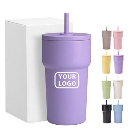 Custom Logo 420ml 304 Stainless Steel Double Wall Insulated Coffee Tumbler Travel Coffee Mug Cup With Straw product image 1