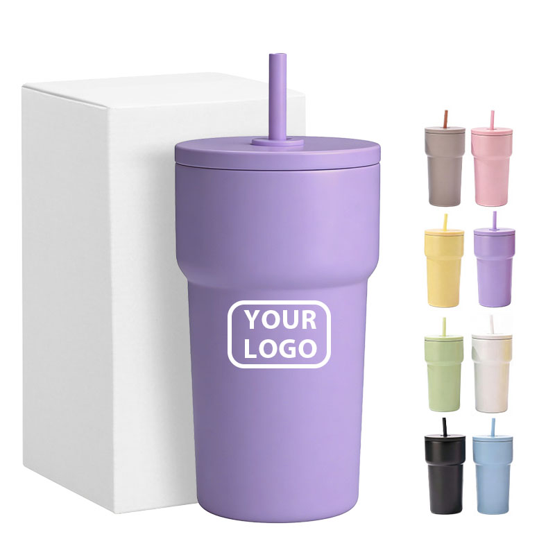 Custom Logo 420ml 304 Stainless Steel Double Wall Insulated Coffee Tumbler Travel Coffee Mug Cup With Straw product image 1