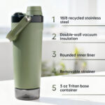 20oz Double Wall Stainless Steel Vacuum Insulated Eco-Friendly Shaker Cup Lid for Gym Fitness Workout Powder Mixer Protein product image 4