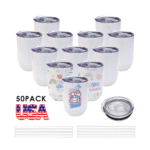 12oz 50 Pack Sublimation Blank Stemless Wine Tumbler Insulated Stainless Steel Wine Cup with Lid for DIY Custom Gift product image 1