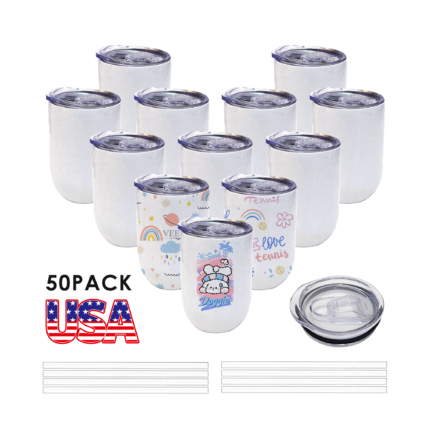 12oz 50 Pack Sublimation Blank Stemless Wine Tumbler Insulated Stainless Steel Wine Cup with Lid for DIY Custom Gift product image 1