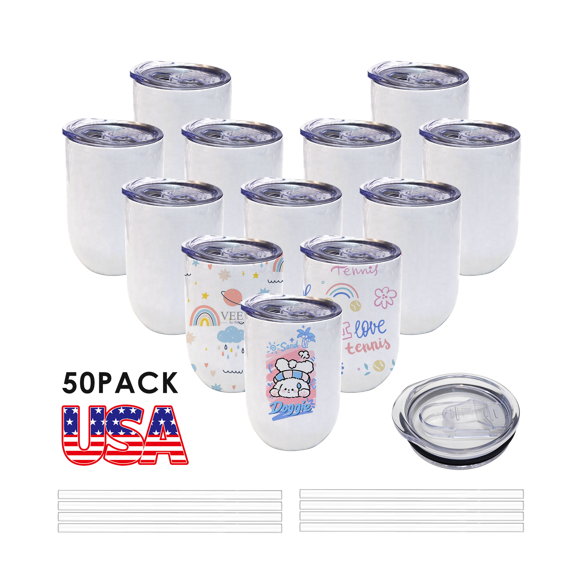 12oz 50 Pack Sublimation Blank Stemless Wine Tumbler Insulated Stainless Steel Wine Cup with Lid for DIY Custom Gift product image 1